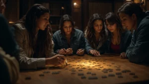 users 7dd1dc79 7cb9 40c2 b5f8 d0e040fa311b generations 9443d1a4 2147 4b13 90a0 26a1499ef84c Default a group of colleagues collaborates enthusiastically on 0webp - Brainy Actz Escape Rooms a group of colleagues collaborates enthusiastically on solving a puzzle in a dimly lit escape room, filled with mysterious ancient artifacts.