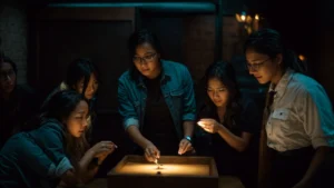 users 7dd1dc79 7cb9 40c2 b5f8 d0e040fa311b generations e86b46f7 cdbe 4fbf 935c e4adecfe53b1 Default a group of coworkers excitedly discusses clues under t 0webp - Brainy Actz Escape Rooms a group of coworkers excitedly discusses clues under the dim light of an escape room, working together to solve the final puzzle.