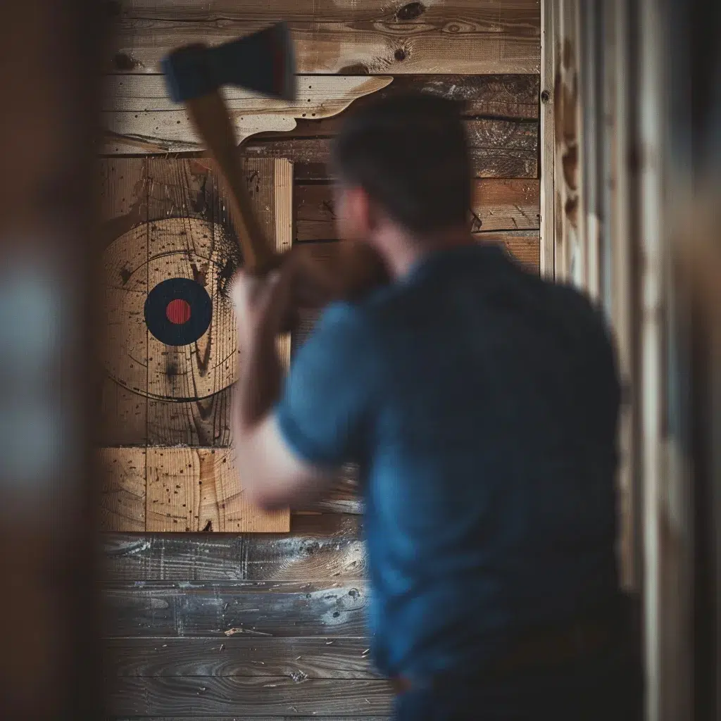 man throwing axe