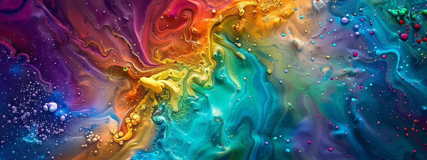 a vibrant canvas splattered with a rainbow of colors and adorned with dynamic swirls and splashes, creating a mesmerizing and unique piece of art.