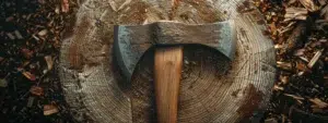 a vintage rustic axe stuck firmly 6b8ea5d4 850d 43ef 9e78 be1f2a330357webp - Brainy Actz Escape Rooms a vintage, rustic axe stuck firmly in the center of a wooden target, surrounded by scattered wood chips and dust.