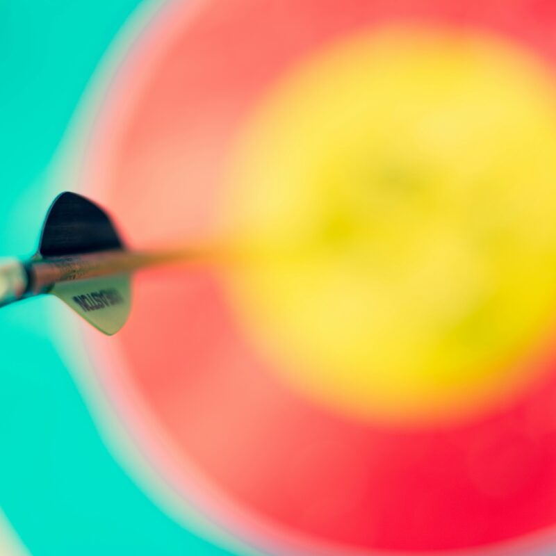 A close-up of an arrow hitting the bullseye on a colorful target, sparking creative ideas for bold and engaging DIY Archery Tag confrontations.