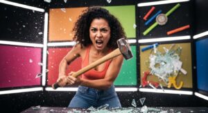 167d828e bd80 4f2e af05 e922fbfa5213webp - Brainy Actz Escape Rooms Get ready to let it all out! A close-up of someone finding pure emotional release in a Brainy Actz rage room.