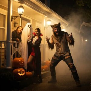 a34ceb31 3b22 48d3 ad3f ca3917769810webp - Brainy Actz Escape Rooms Haunted house in San Diego decorated for Halloween with eerie lights and pumpkins