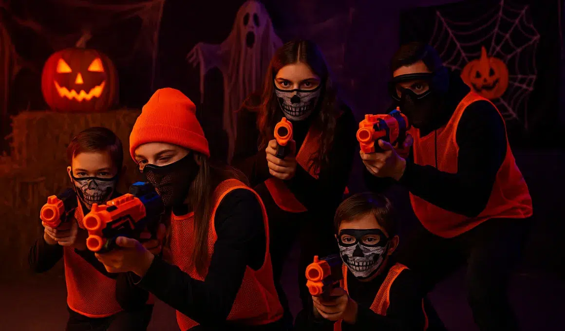 a family playing halloween nerf wars - Brainy Actz Escape Rooms a family playing halloween nerf wars