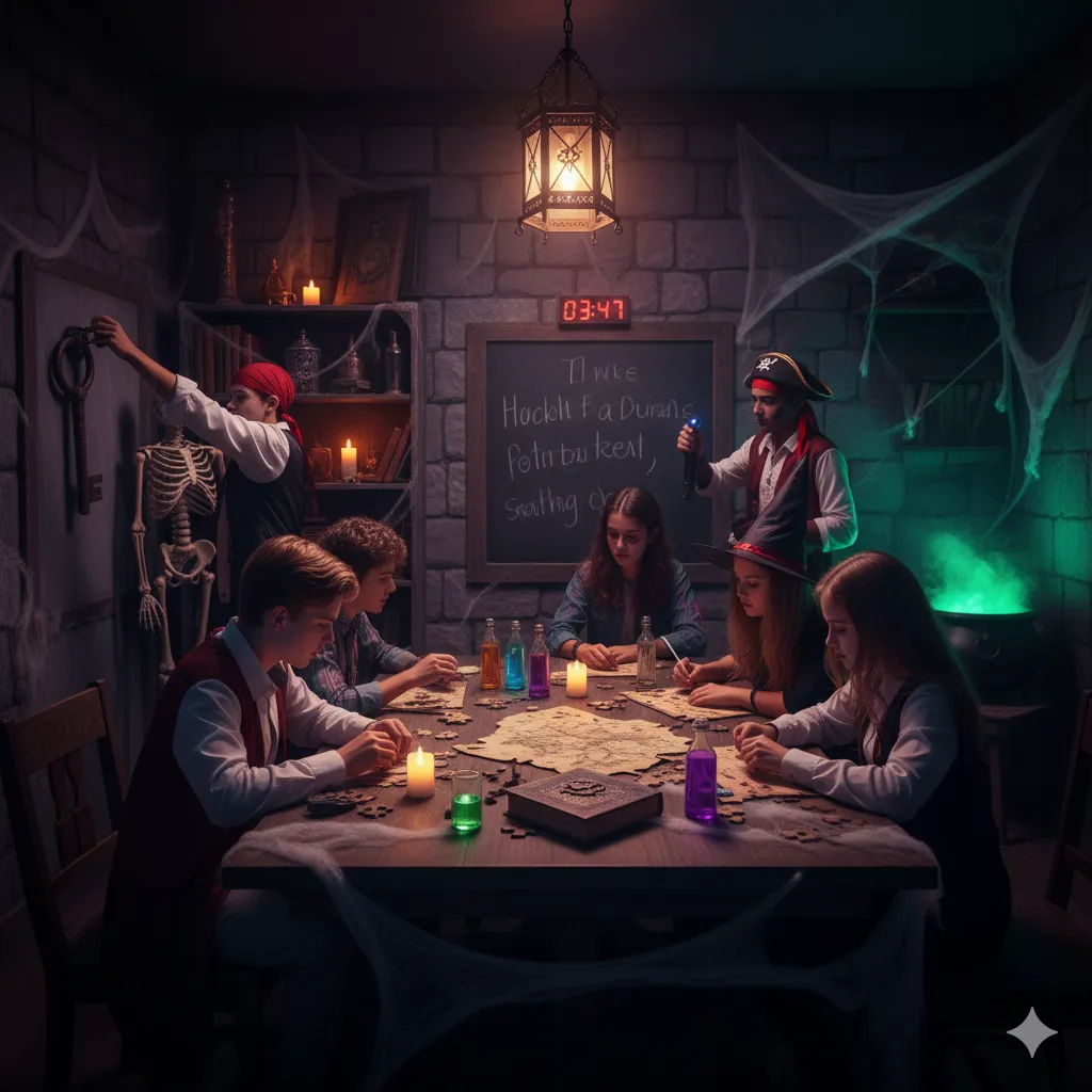 7179d7eb 0277 43ed 856c 8a49868f93c0webp - Brainy Actz Escape Rooms teenagers playing halloween themed game and escape room