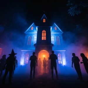 haunted house in san diego with eerie lights and fog representing the excitement of halloween attractions b7819202 7e86 4106 9b38 a38e0f4fd618webp - Brainy Actz Escape Rooms Haunted house in San Diego with eerie lights and fog, representing the excitement of Halloween attractions